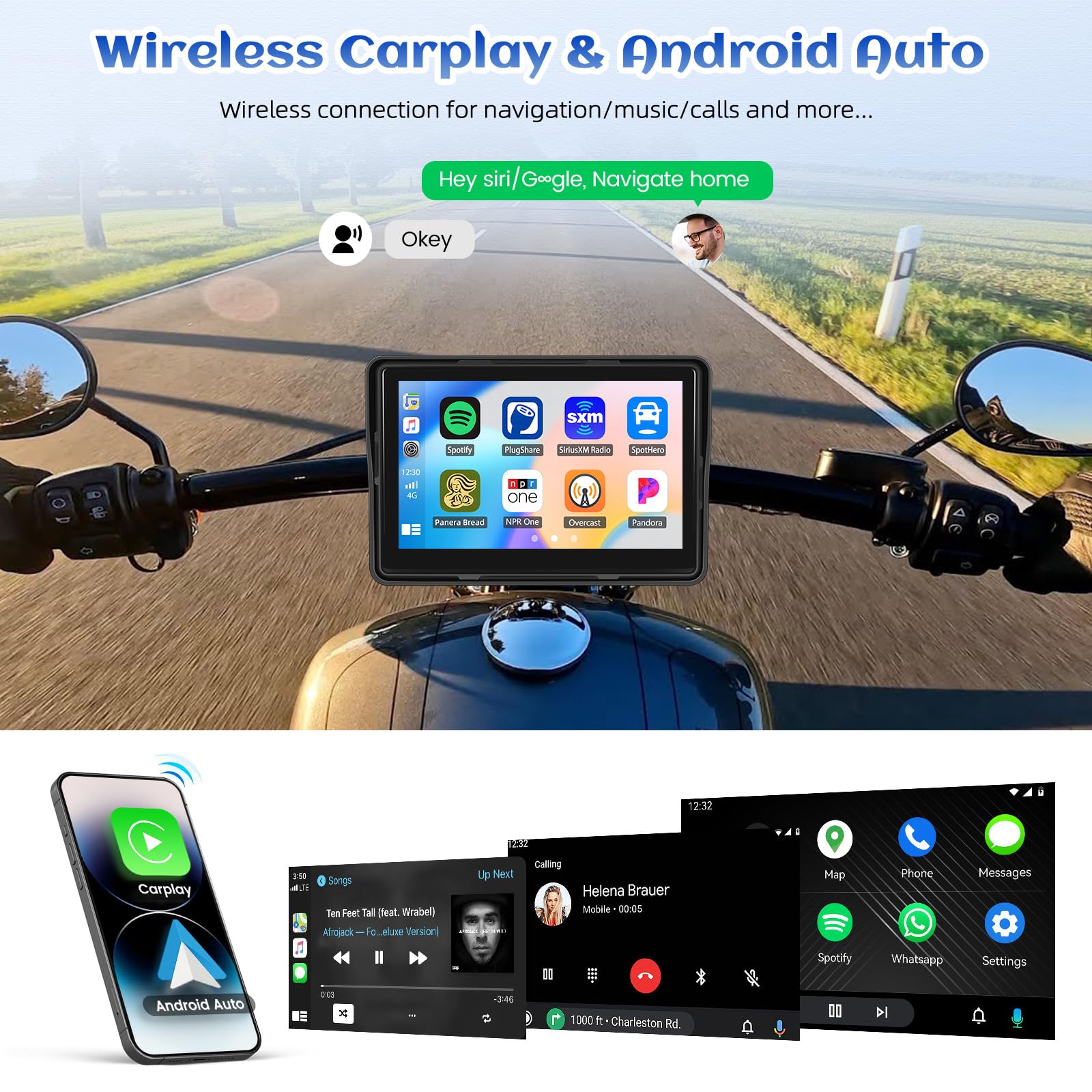 CAMECHO GPS CarPlay Navi Display Moto Senza Fili Android 5 Pollici Impermeabile Touchscreen Doppio Bluetooth EQ