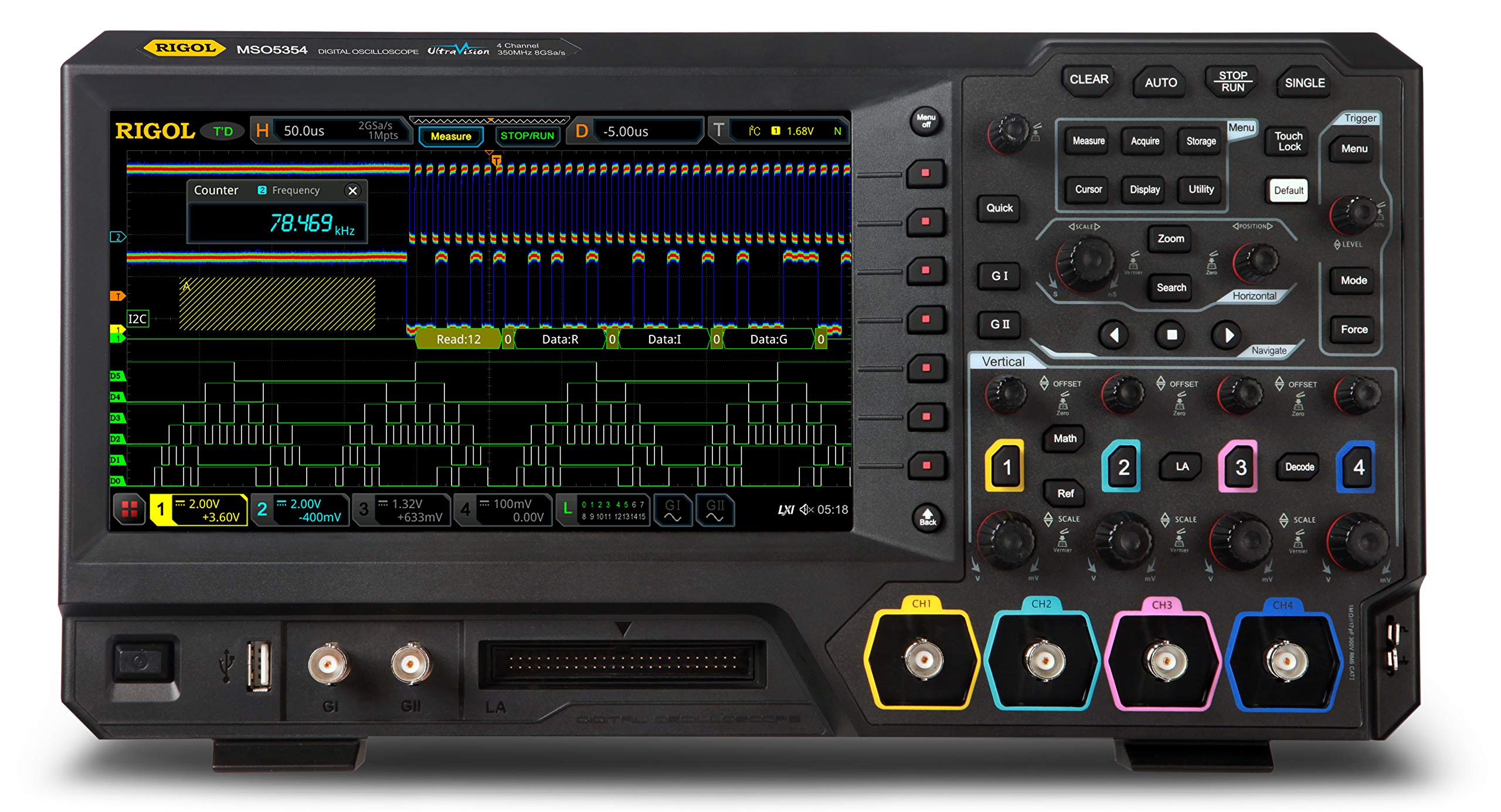 Rigol MSO5354 Digital-Oszilloskop 350MHz 8 GSa/s 100 Mpts 8 Bit 1St.