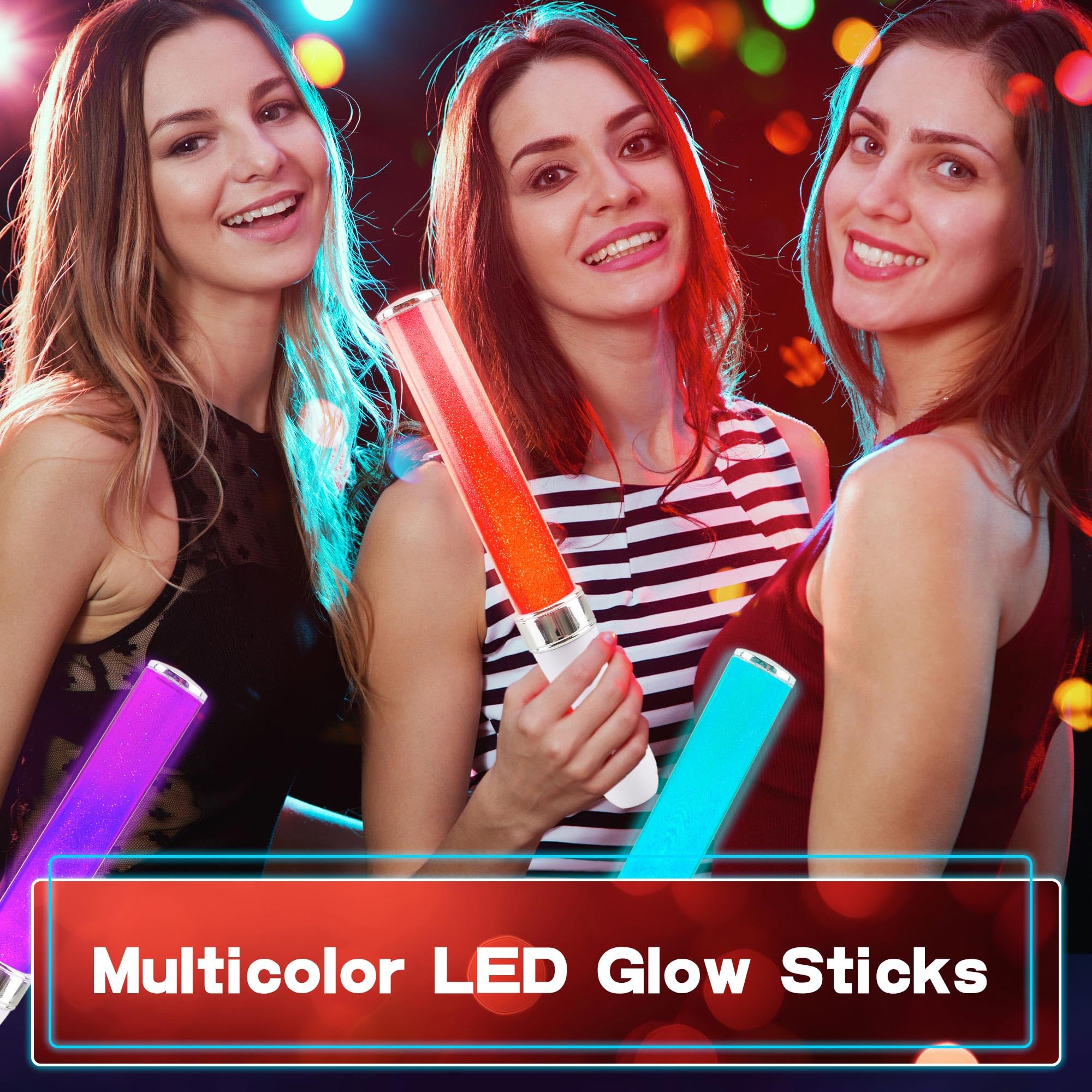 LED-Konzert-Lichtstäbe, 15 Farben, wechselnd, mehrfarbig, blinkend, leuchtet im Dunkeln, für Hochzeit, Club, Karneval, Party, Geburtstag, Konzerte, Gastgeschenke, 3 Stück