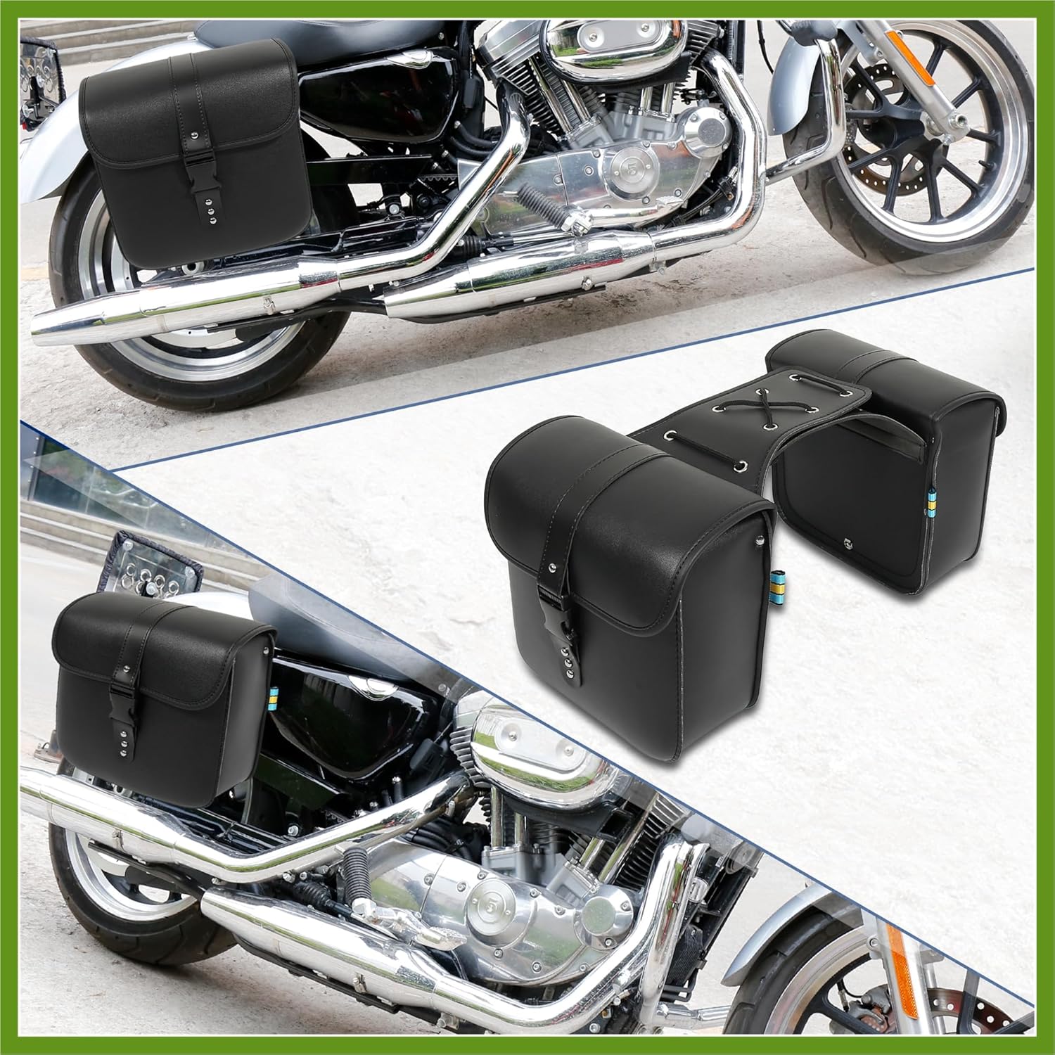 Pair Universal Motorcycle Saddlebag Side Tool Bags Cycling Luggage Bag Quick Release Buckles Black 10.24"x4.33"x9.45" Replace Parts Vehicle Components