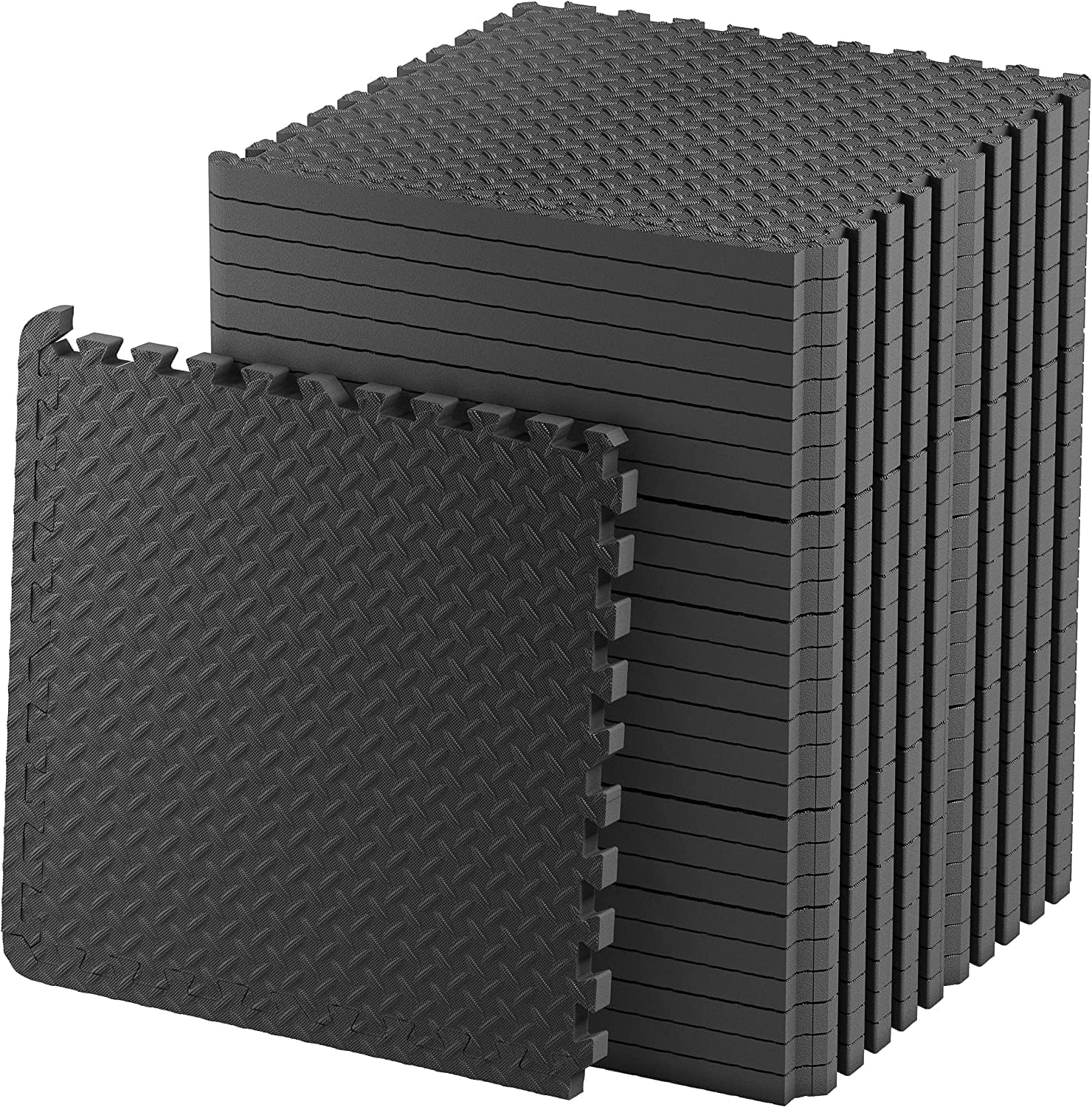 Nasmodo 4-16 pcs 1 Inch/25mm Gym Floor mat Rubber for Heavy Workout Puzzle Floor mat for Home Exercise, Gym Equipment mat Interlocking Eva Foam Flooring Rubber Tiles Yoga, Kids Gym Mats for Floor(Black)-image-10