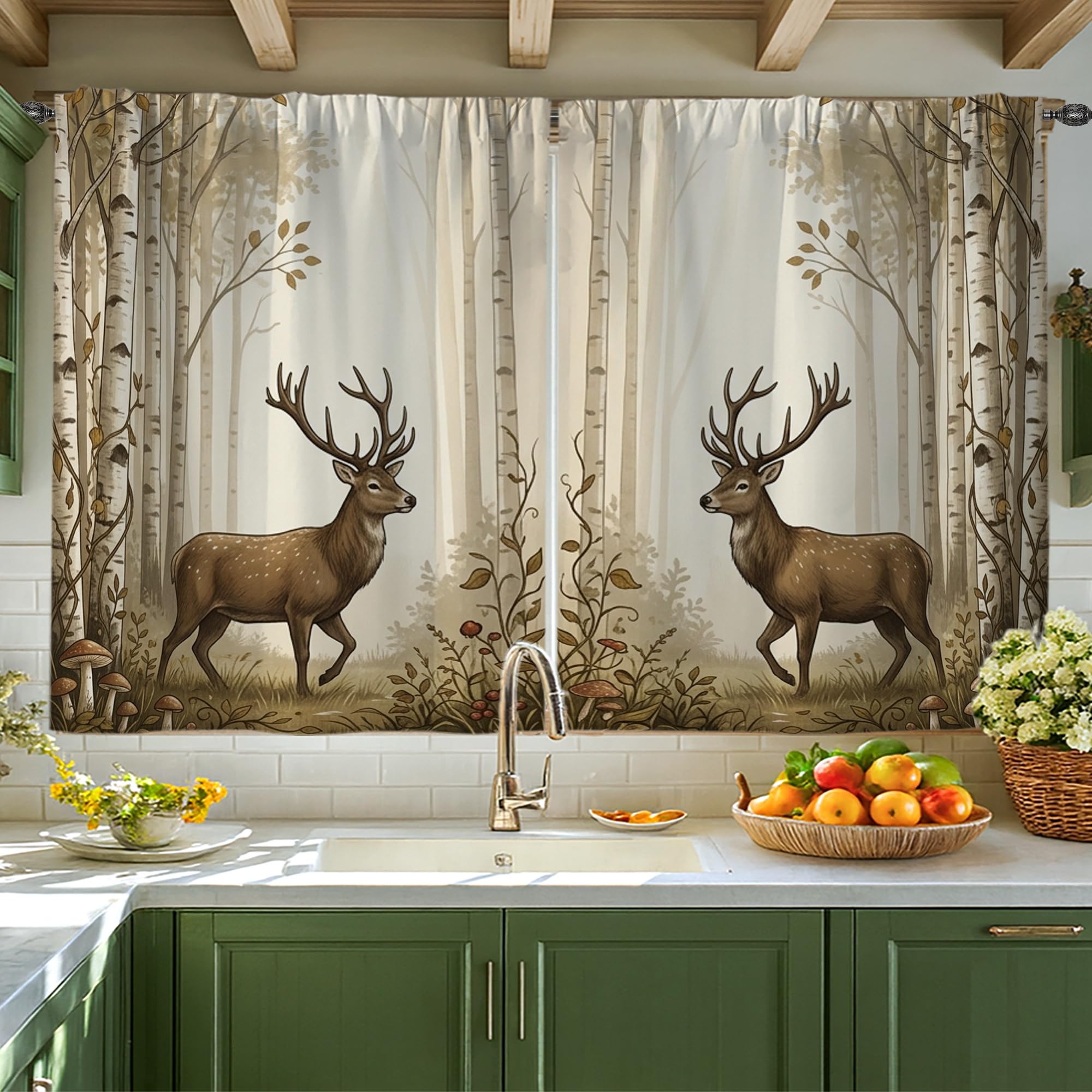 Rideaux de cuisine forêt d'automne 106x114cm pour fenêtre étroite et petit évier