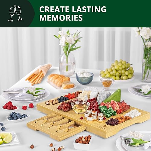 Miniatura 61 de ROYAL CRAFT WOOD Tablas de bambú extra grandes para charcutería – Juego de tablas de charcutería grande con 3 cuencos para salsa, 4 cuchillos