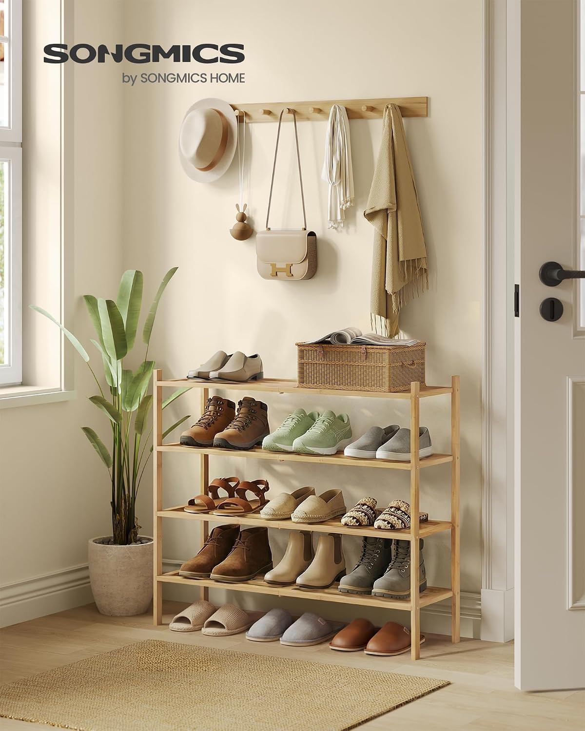 SONGMICS Bamboo Shoe Rack, 4-Tier Stackable Shoe Organizer, for 15-20 Pairs image 2