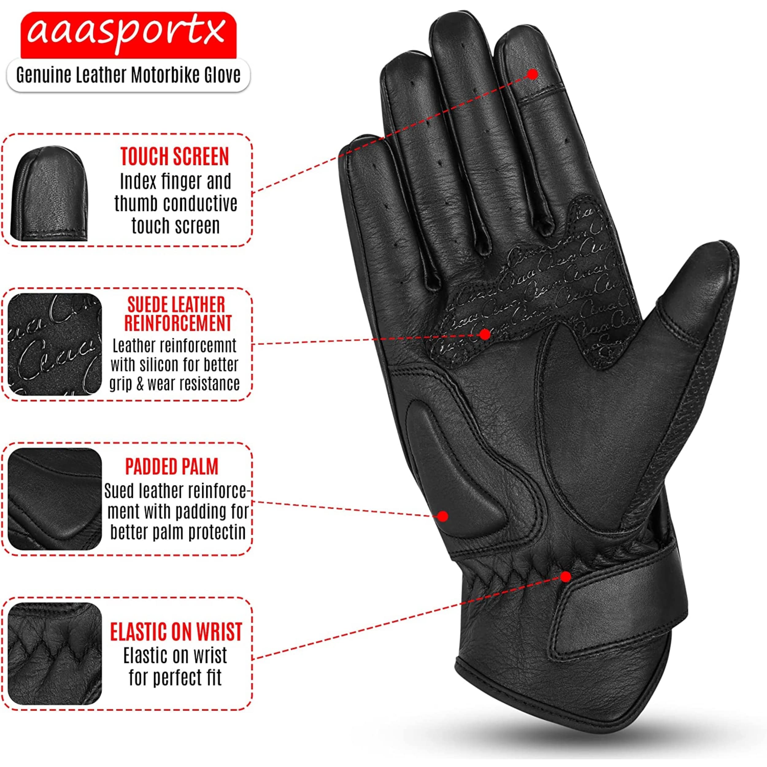 Gants de moto de qualité supérieure pour hommes en cuir avec fonction écran tactile - protecteurs gants de moto hommes et femmes pour l'été gants de moto respirants avec coussinets