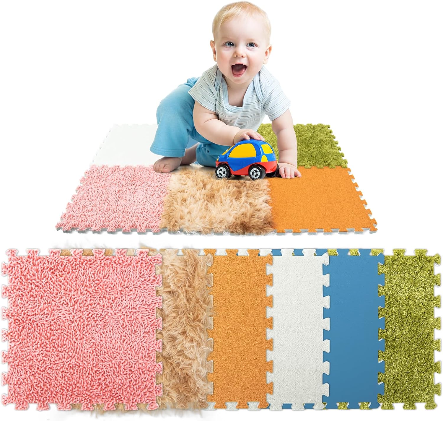 6-Pack Sensory Floor Tiles for Autism & Baby Development | 1cm Thick Interlocking Foam Mat with 6 Textures Playroom, Daycare & Calming Corner Solution (3x2 ft)