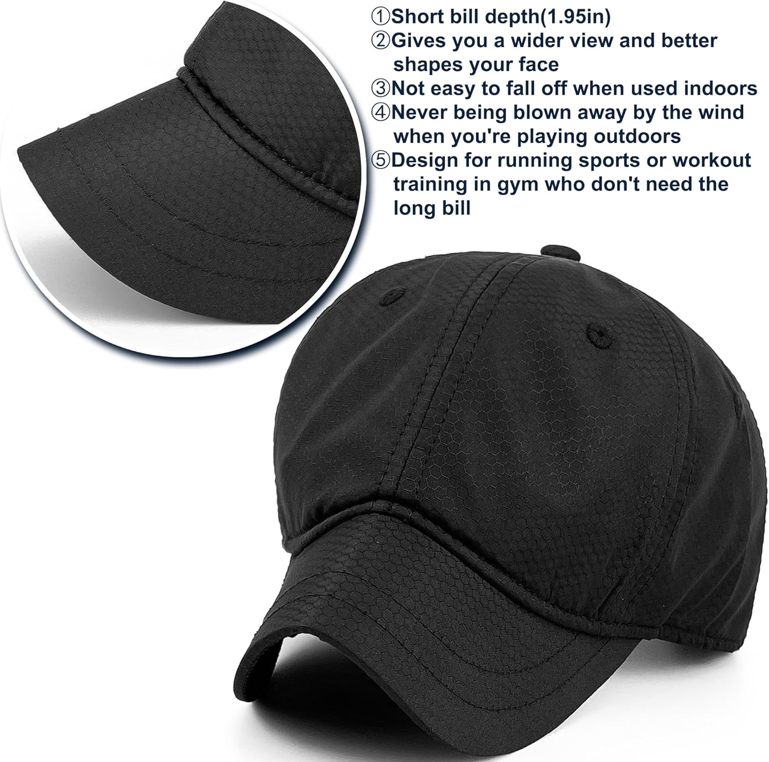 Loneshark Quick Dry Womens Short Bill Hats Short Brim Hats for Men Running Small Brim Baseball Caps for Ladies - Image 3