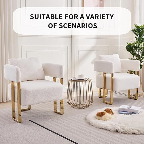 Miniatura 7 de YITAI Sillas decorativas modernas sin ruedas, juego de 2 sillas laterales para sala de estar con patas de metal dorado, sillones de lectura