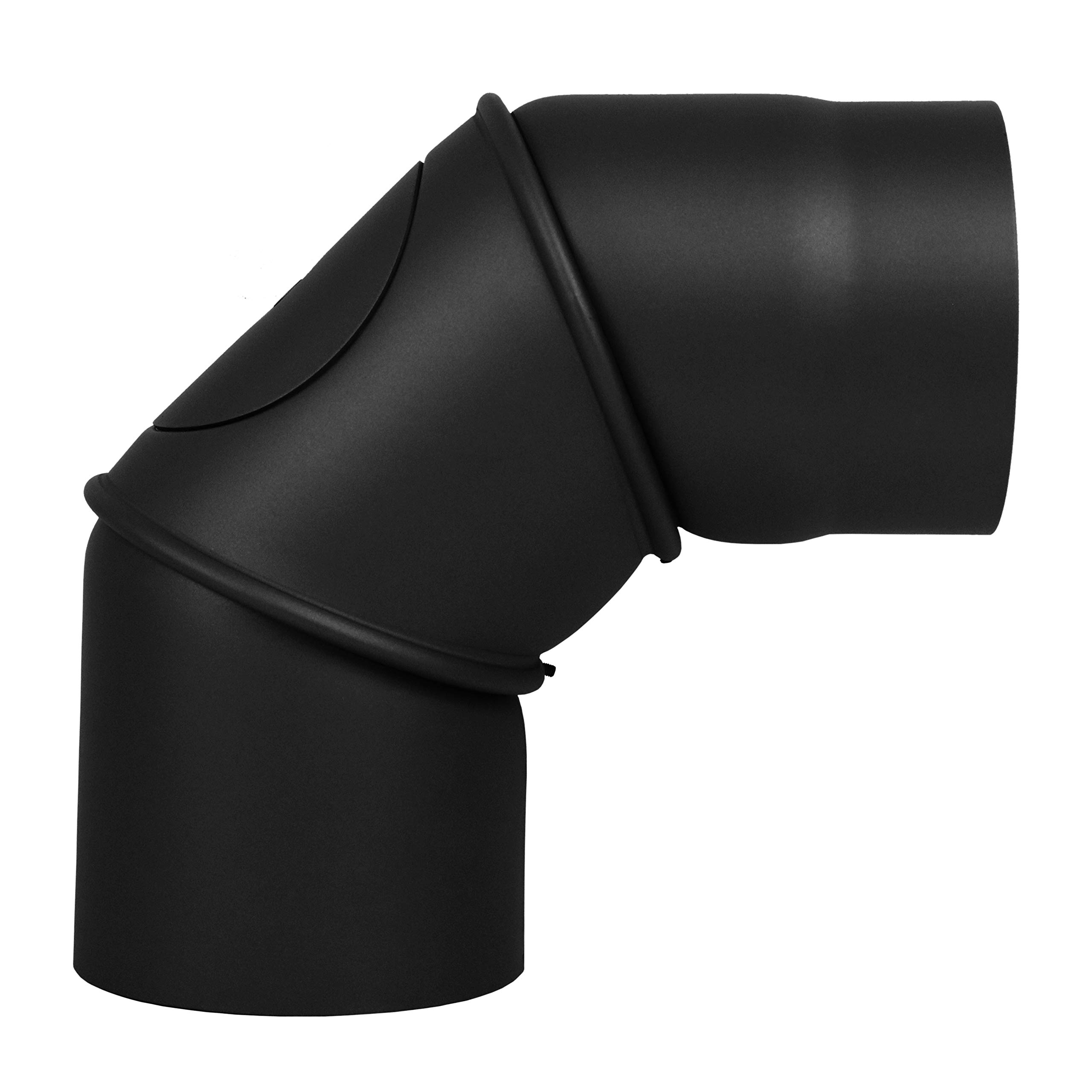 LANZZAS Ofenrohr Bogen 0° - 90° verstellbar mit Tür - im Durchmesser Ø 150 mm - Farbe: schwarz - Rauchrohr/Knie-Bogen