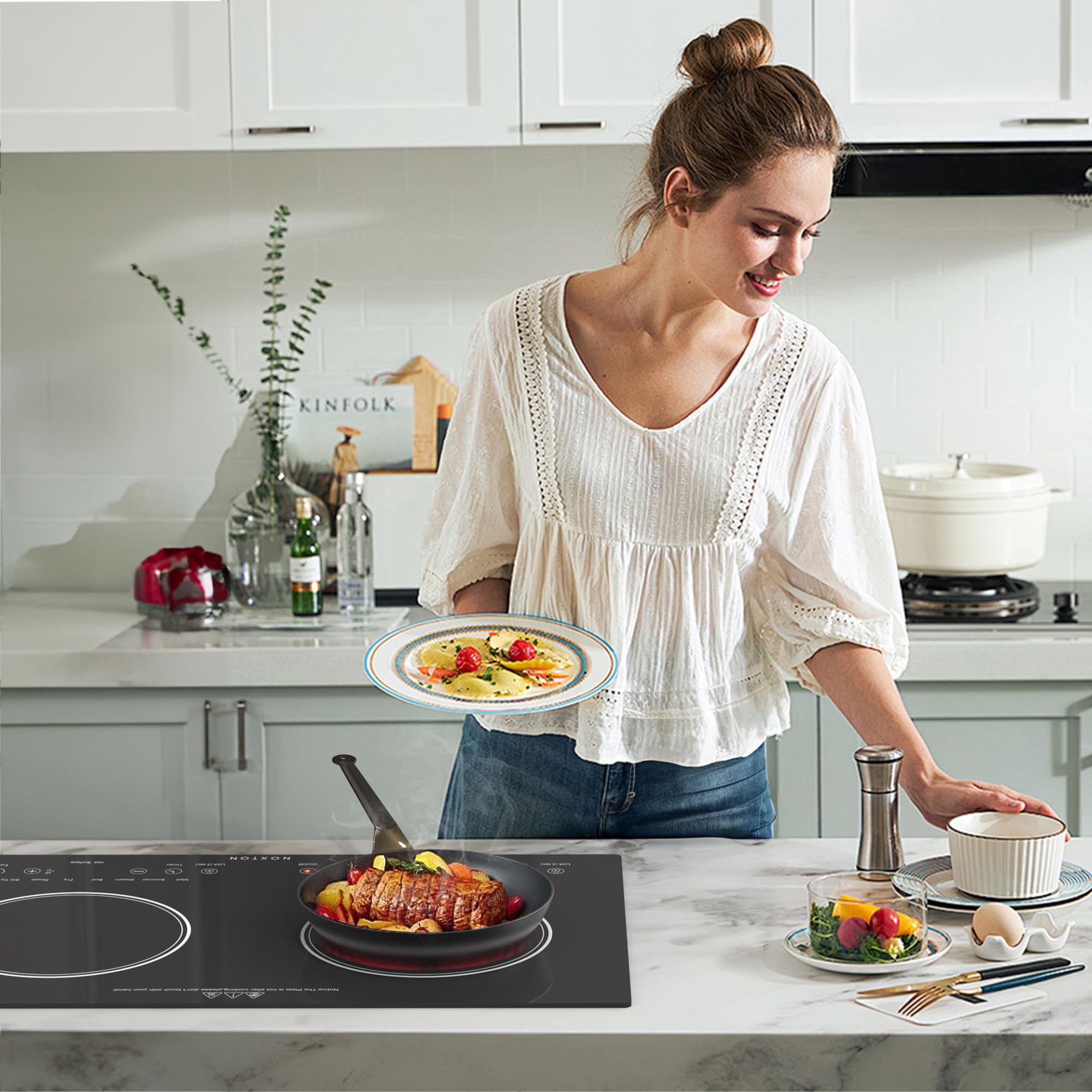 Noxton Double Ceramic Hob, Double Electric Hob Portable 30cm with 4-Hour Timer, 9 Power up to 2800W, Safety Lock, for All Type Pot — view 7