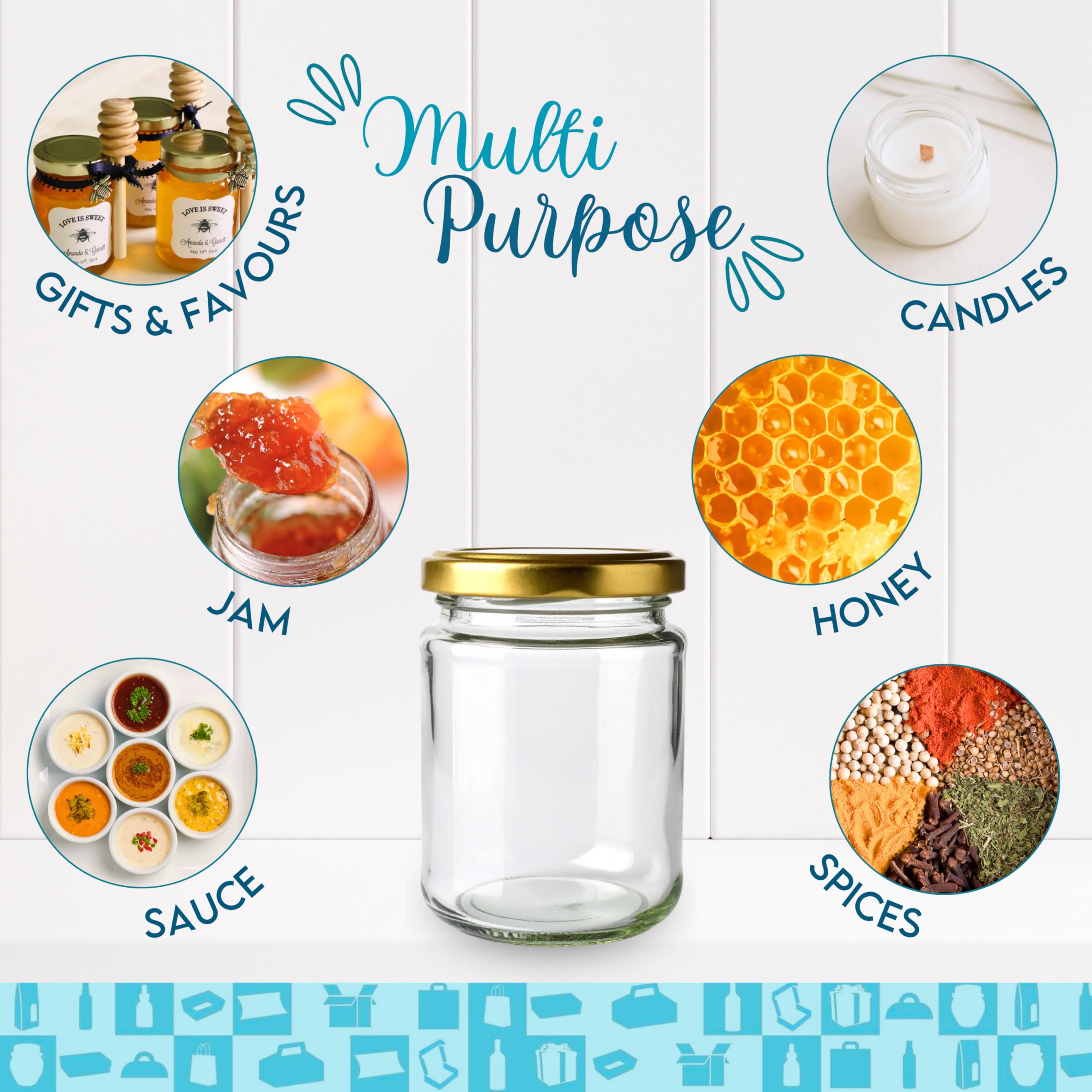 Espirito Rebelde 20 x 250ml leere Glasgläser mit Deckeln mit 20 Karton-Gläsern für 1 Marmeladenglas einschließlich goldenem Schraubdeckel für Marmelade, Konfitüre, Honig