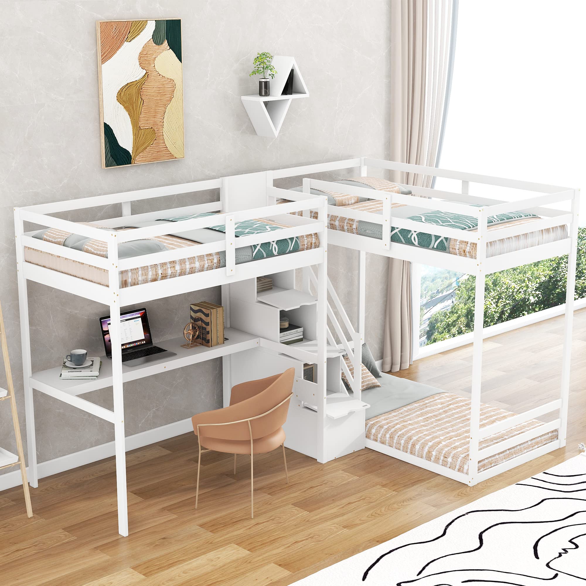 Buy Harper & Bright Designs L Shaped Bunk Bed for 3, L Shaped Loft Bed