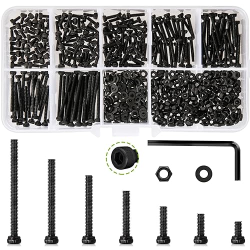 Juego de 661 tornillos métricos M2 de 0.157 in a 0.984 in, acero de aleación 12.9 chapado en zinc mejorado, tornillos de cabeza hexagonal, tuercas y