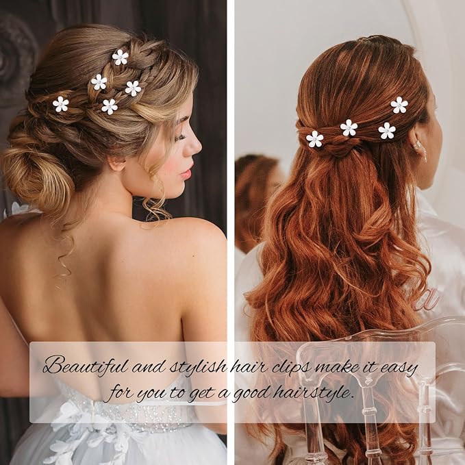 20 Piezas Mini Clips para Cabello con Flores y Brillantes Blancos miniatura 2