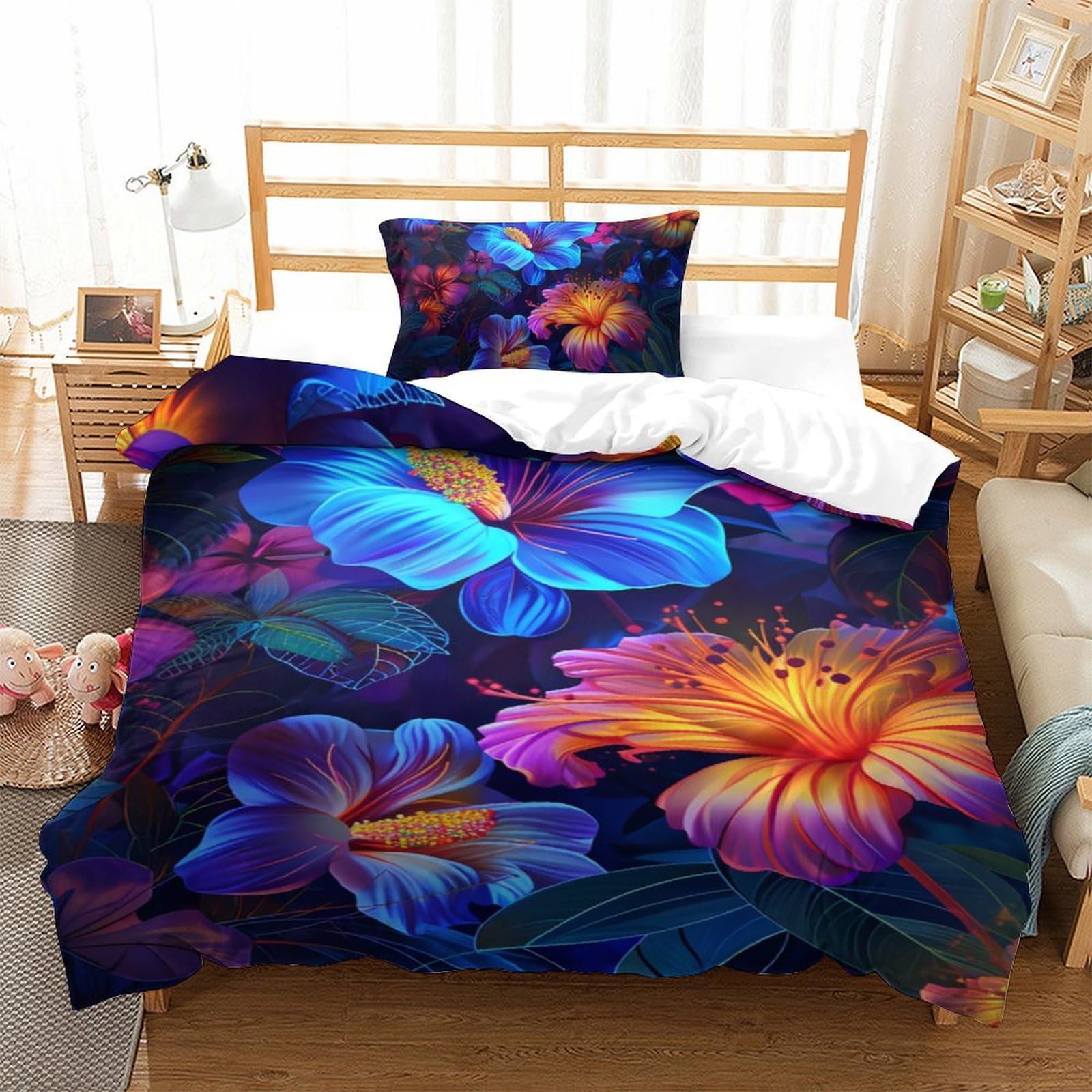 Housse de couette microfibre à fermeture éclair pour un lit enfant propre et fleuri