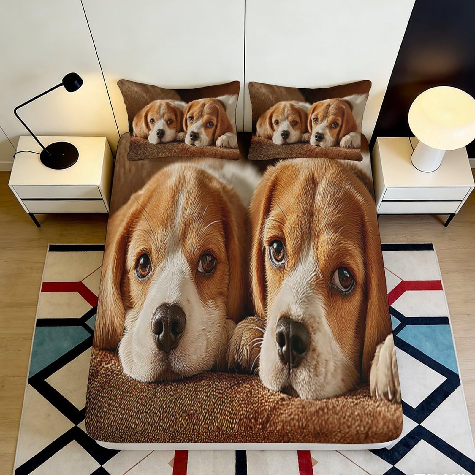 Pnayamiorkfel Style-9 3D Printed Beagle Puppy Fitted Sheet Microfiber Soft Brown Dog Bed Cover For Bedroom Guest Room Decor Protection 90X200x25cm
