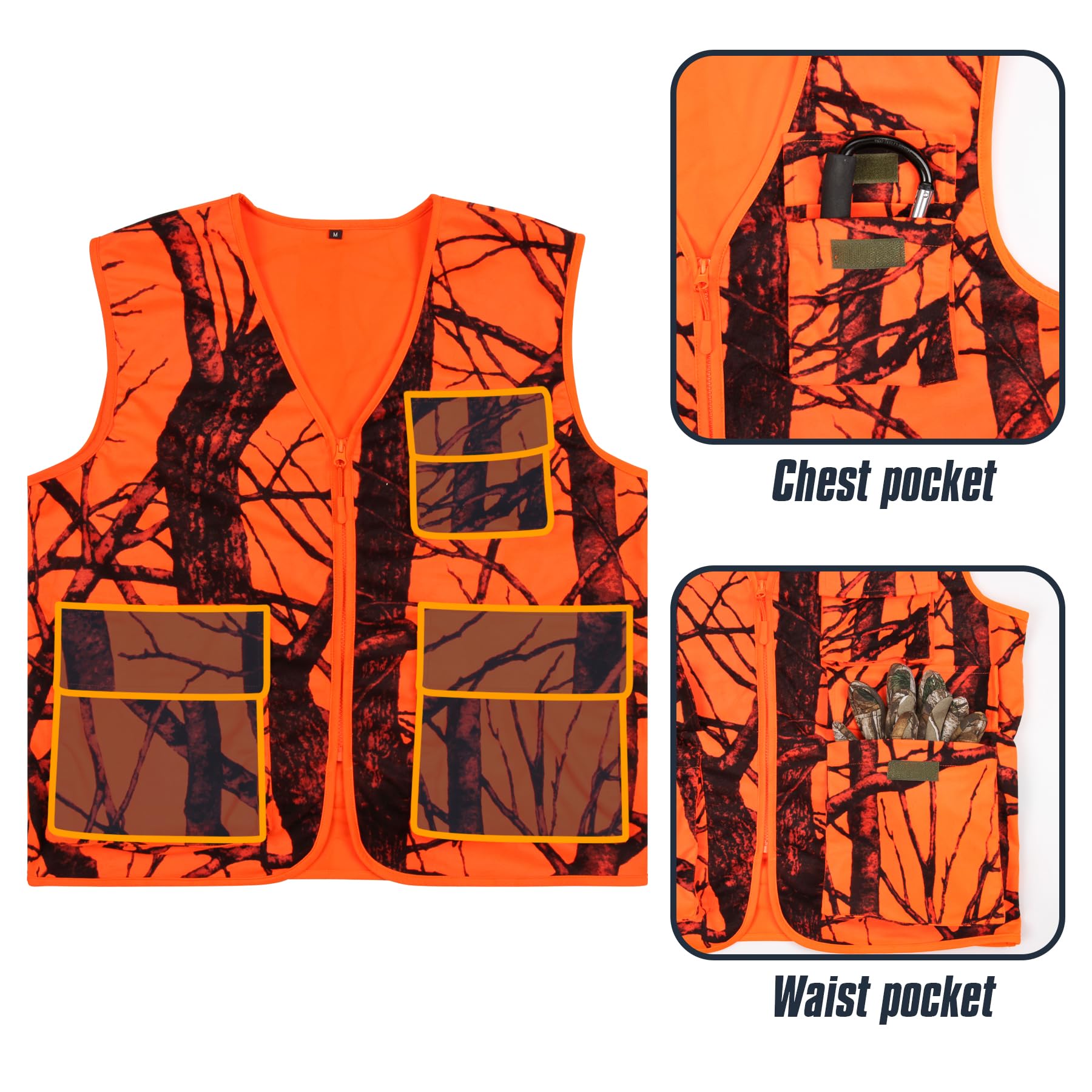 VicBre Blaze - Chaleco de caza naranja con bolsillos para hombre, ropa de abrigo para pesca, camping
