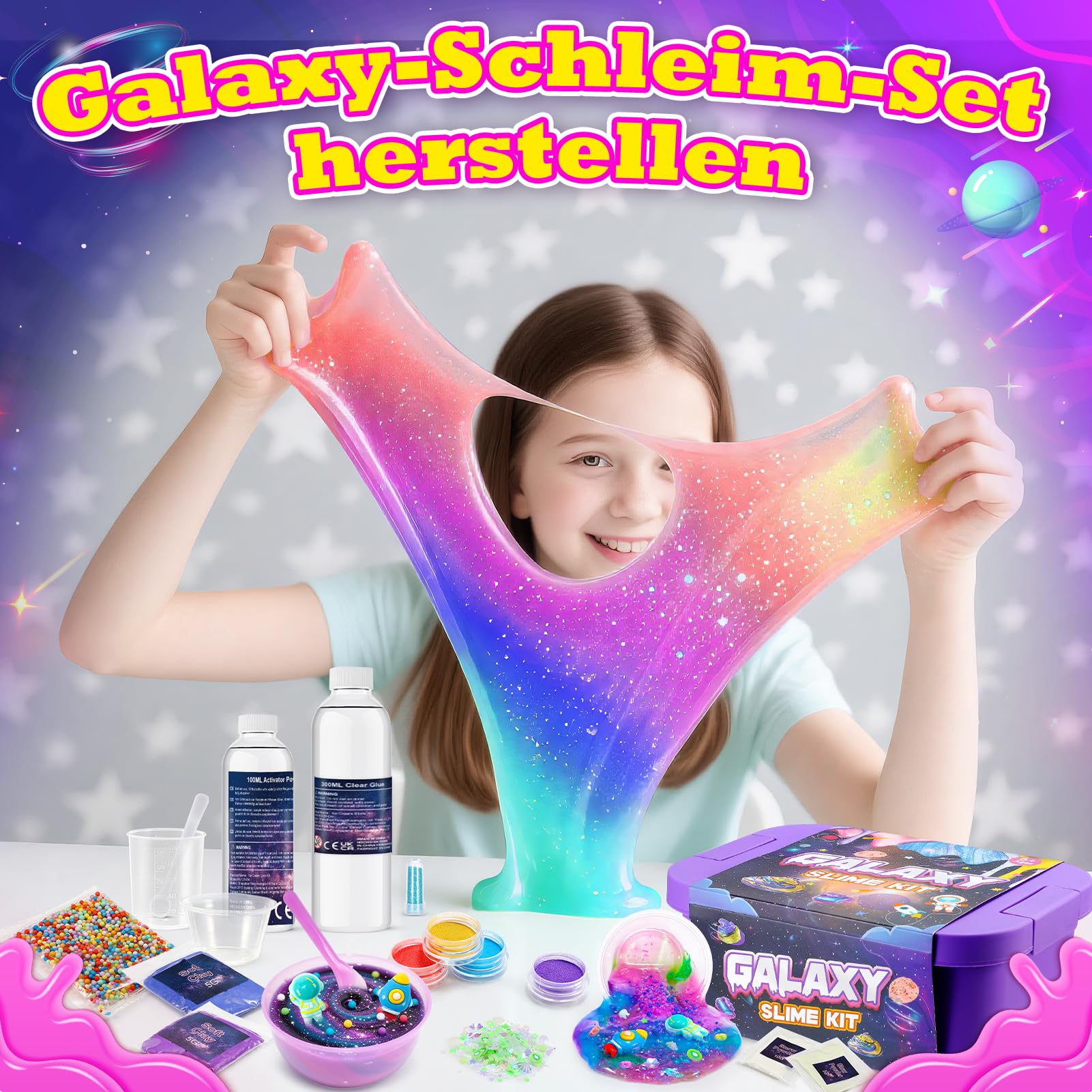 Hapikids Schleim Selber Machen Set, Schleim Kinder Oster Geschenk Mädchen 6 7 8 9 10 Jahre Galaxy Slime Set zum Selbermachen Junge 6-12 Jahre Geschenkideen DIY Set Kinder Spielzeug Schleimlabor
