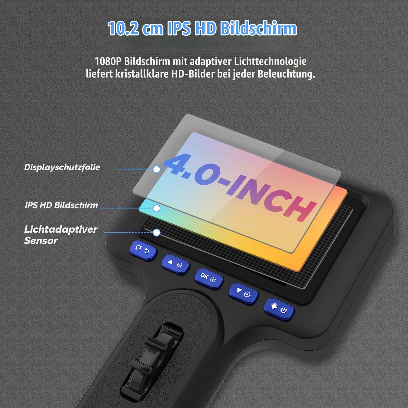 Endoskopkamera mit Licht und 4 Zoll Bildschirm,𝟏𝟎𝟖𝟎𝐏 𝐇𝐃 𝐈𝐏𝟔𝟕 𝟔 𝐋𝐄𝐃 Endoskopkamera mit 32GB SD Karte, Inspektionskamera für Automobil-, HVAC- und Mechanikbereich.