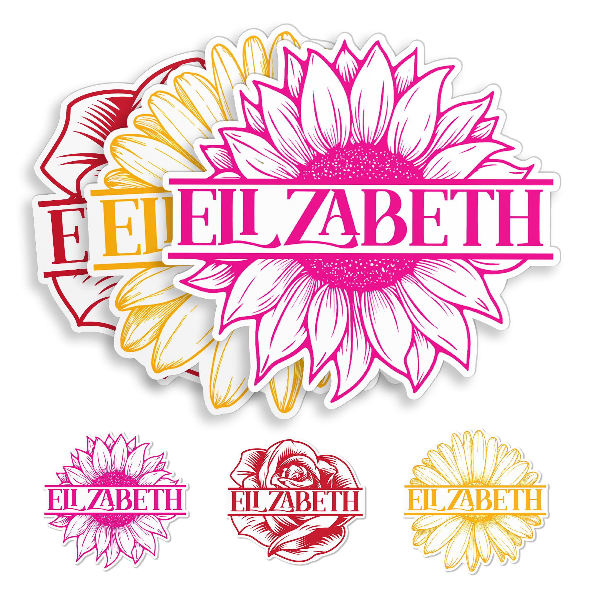 (New Update) Custom Name Sticker Personalized Circle Flower Floral Name Initials Decal Waterproof Die-Cut Vinyl for Cups Water Bottle Laptop Hard Hat