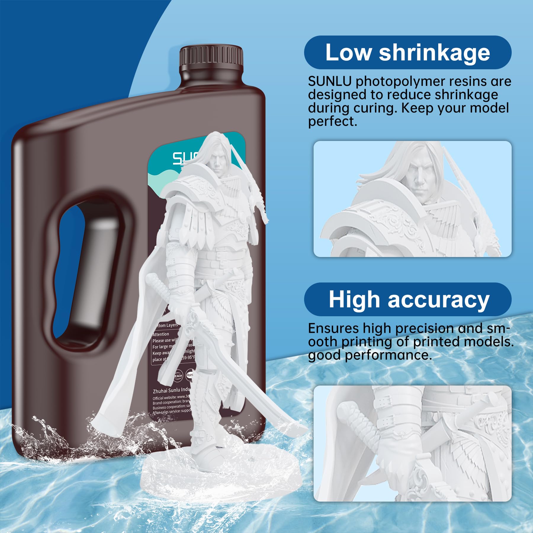 SUNLU Resina Lavabile in Acqua per Stampanti 3D 3KG, Resina UV 405nm per Stampa 3D Resina Fotopolimerica Standard per Stampanti 3D a 4/6/8K LCD DLP SLA, Alta Precisione, Basso Odore,Grigio 3000g