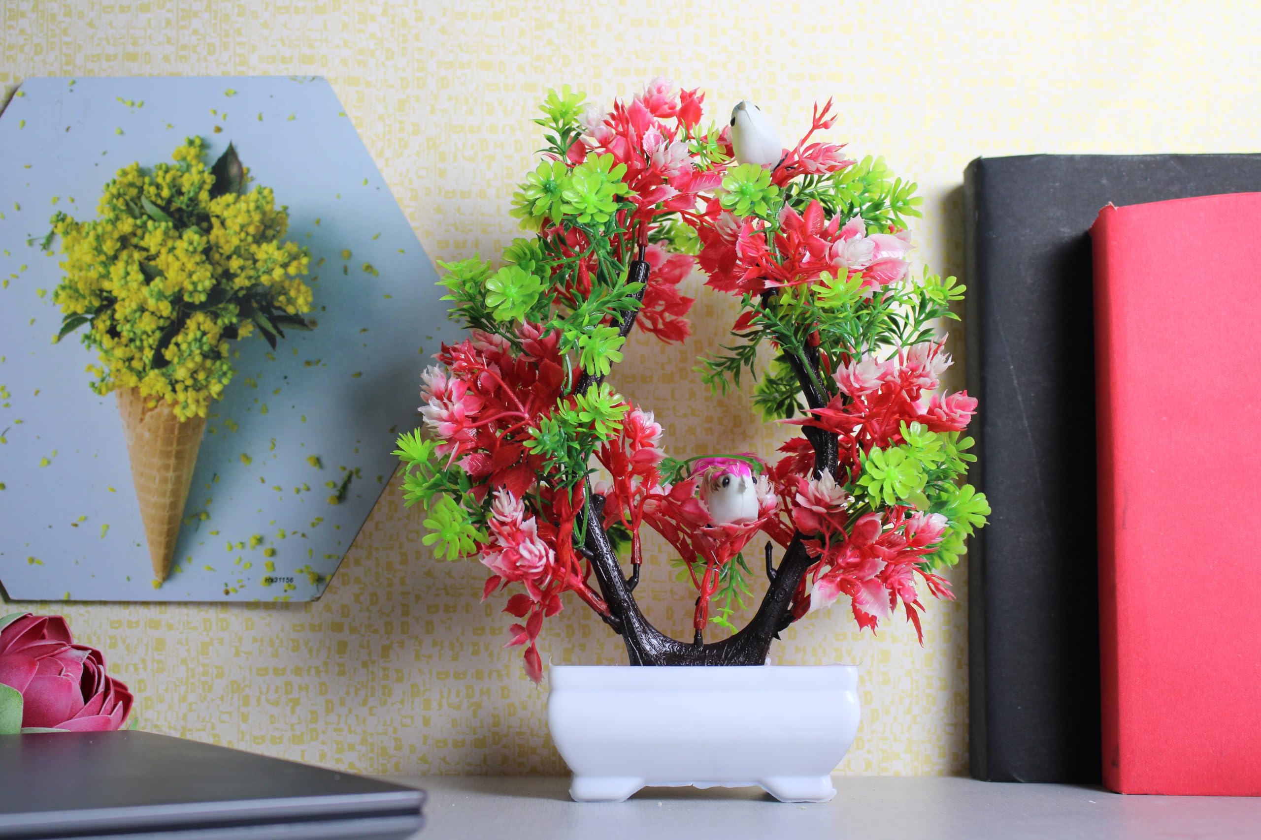 Asharya Red Green Plant with Pot and 2 Birds Greenery Decor for Indoor Home Farmhouse Aesthetic Bedroom Shelf Office Desk Bathroom Decoration (Red Green) (B0CJNM57S2) Amazon Price History, Amazon Price Tracker