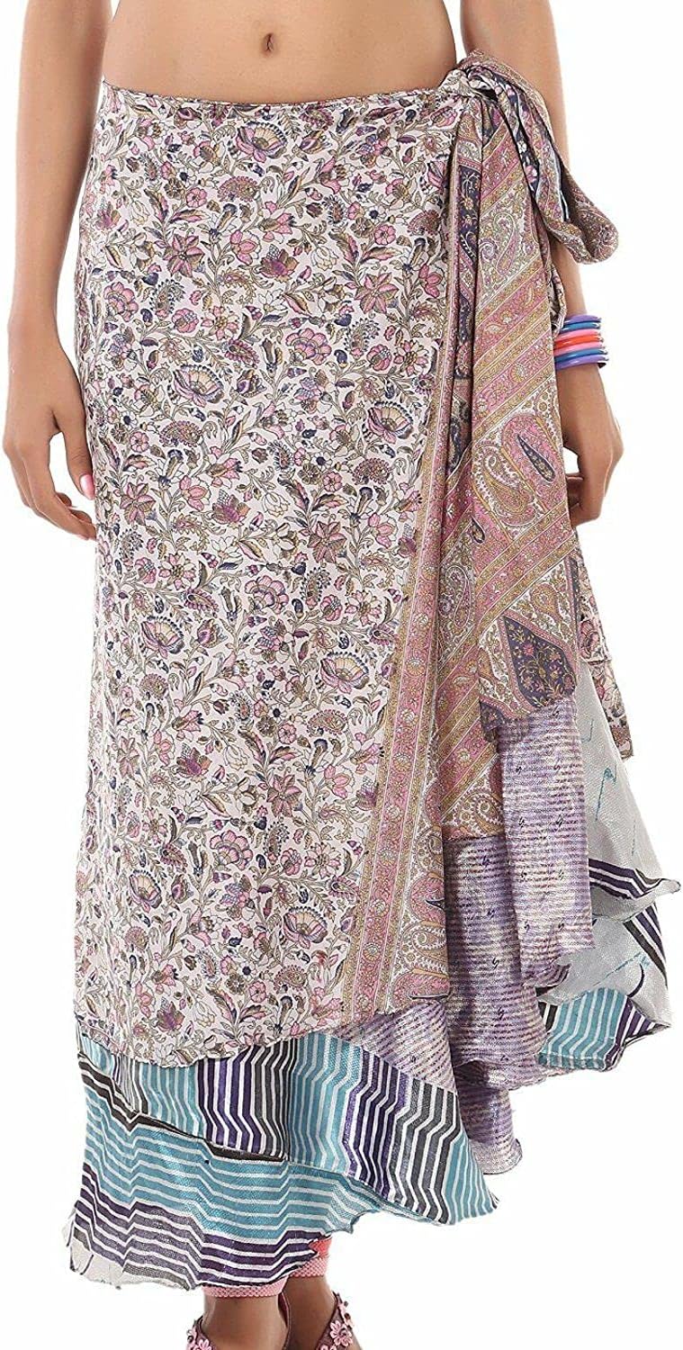 Wrap Around Skirt Maxi Magic Long Length Wholesale lot of 10 Pcs Reversible Two Layer Multicolor Free Size