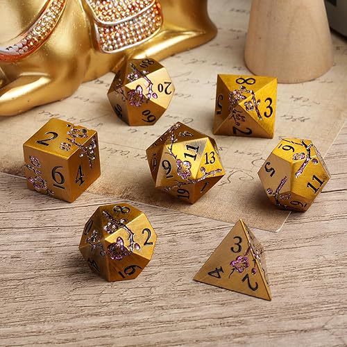 Miniatura 3 de DNDND Dados DND de metal de flores, 7 piezas de dados metálicos sólidos pesados con estuche de regalo para juego de mesa D&D Dungeons and Dragon