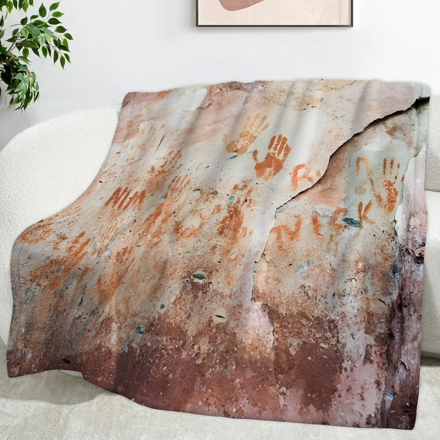 Couverture flanelle 220 x 240 cm plaid polaire léger et chaud peinture sur roche