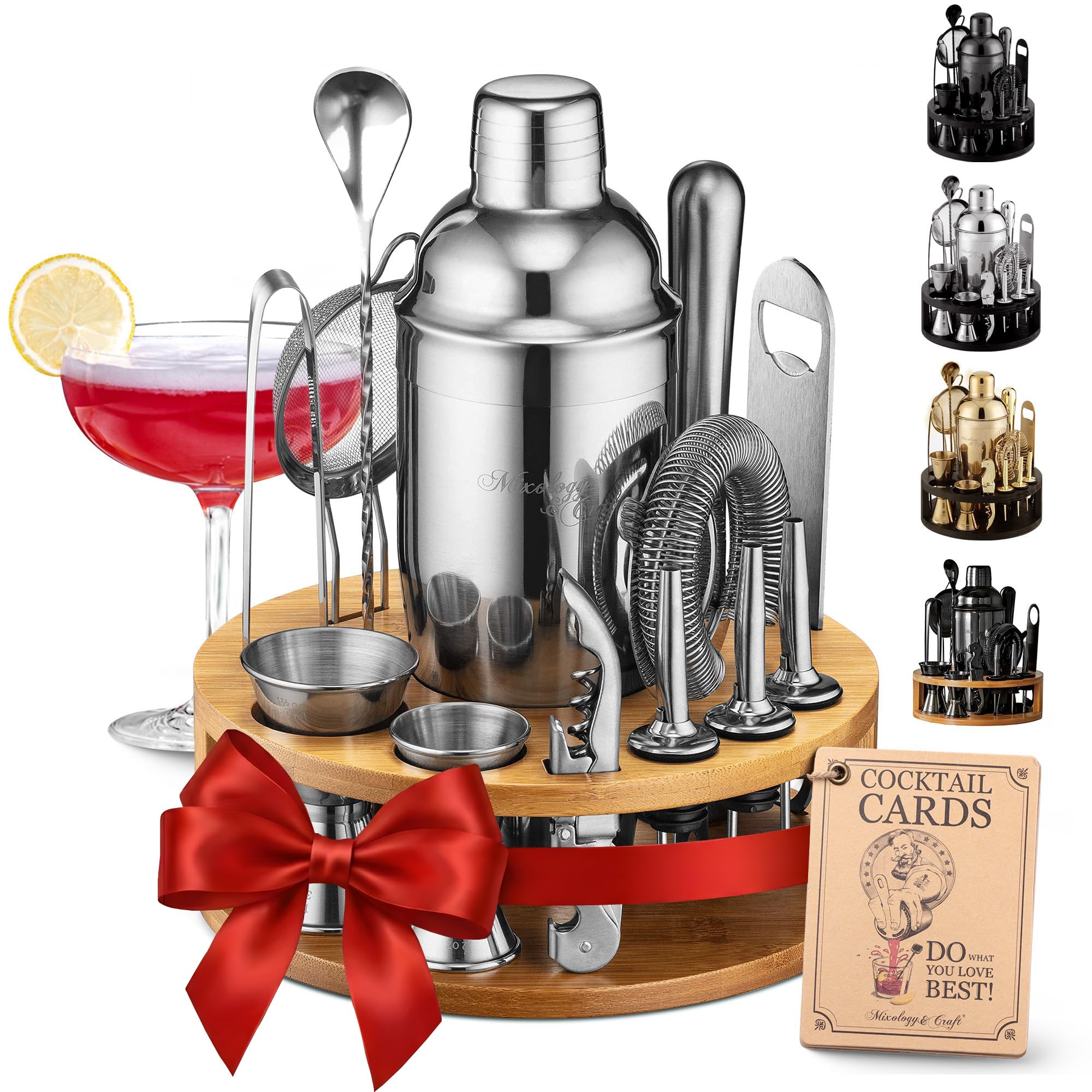 Mixology & Craft カクテルシェーカーセットと教本のセット Amazon｜カクテルシェイカーセット 回転スタンド付き (K11)｜バー