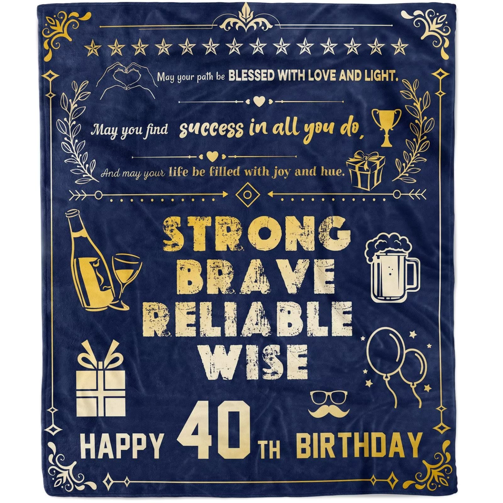 40th Birthday Gifts for Men, 40th Birthday Gifts for Him, 40 Year Old Birthday Gifts for Men, 40th Blanket 40th Birthday Decorations for Men, Gift for 40th Birthday Men, Navy Blue Blanket 60Lx50W Inch