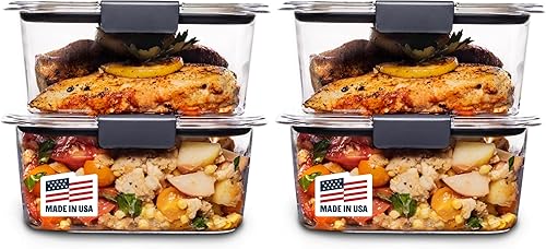 Miniatura 10 de Contenedor de almacenamiento de alimentos Rubbermaid Brilliance, plástico sin BPA, Mini, 0,5 tazas, 4 unidades, transparente, Transparente