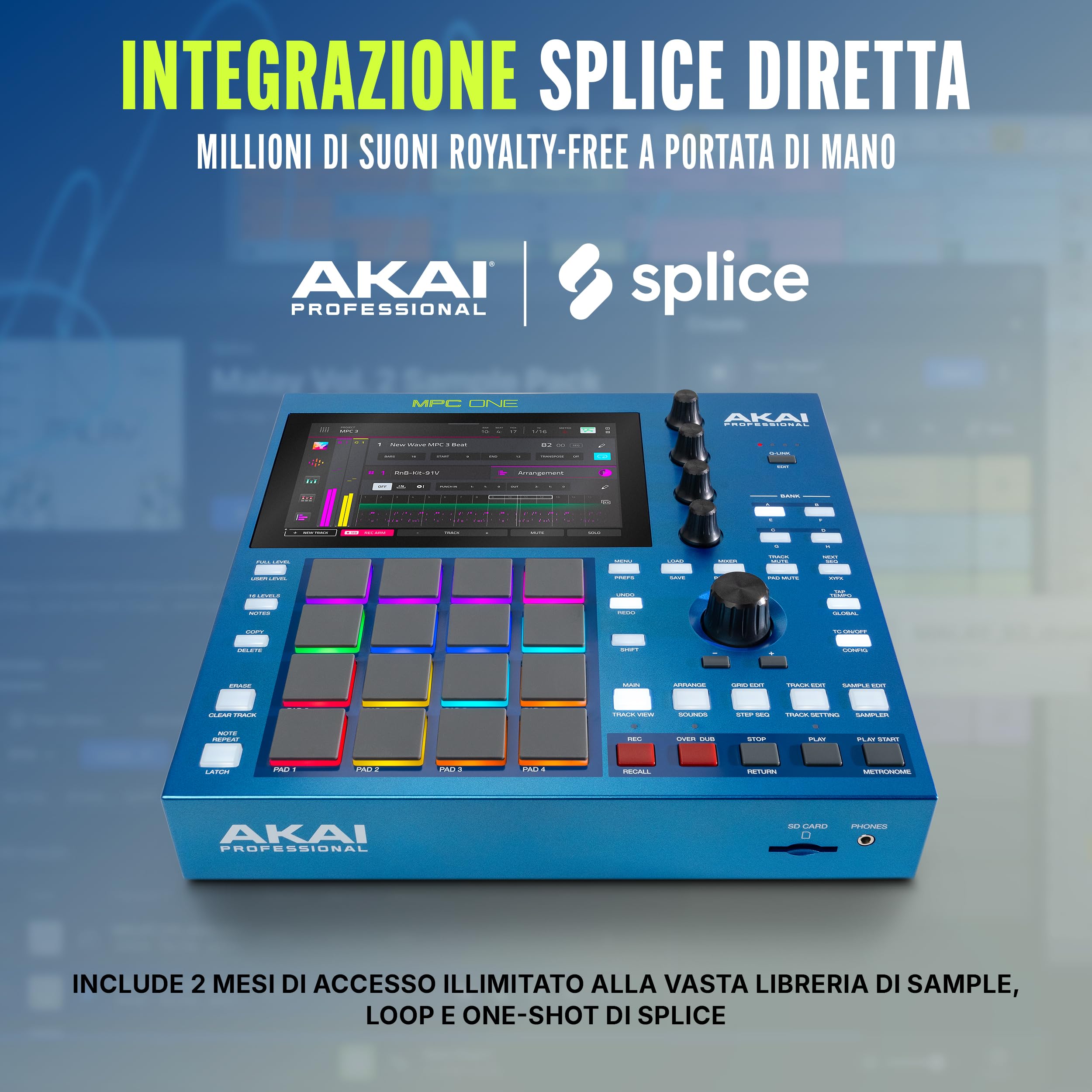 Akai Professional MPC One G2 Centro di Produzione Standalone Next-Gen | Per Beatmaker e Producer, Sampling, Sequencing e Creazione Brani, con USB-C, 16 Pad MPC, Processore 8-core, 4 GB RAM