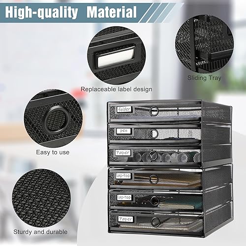 Miniatura 4 de Zhanmai Organizador de escritorio de 2 piezas con cajón, bandeja organizadora de malla de alambre en total de 6 niveles, soporte de archivos