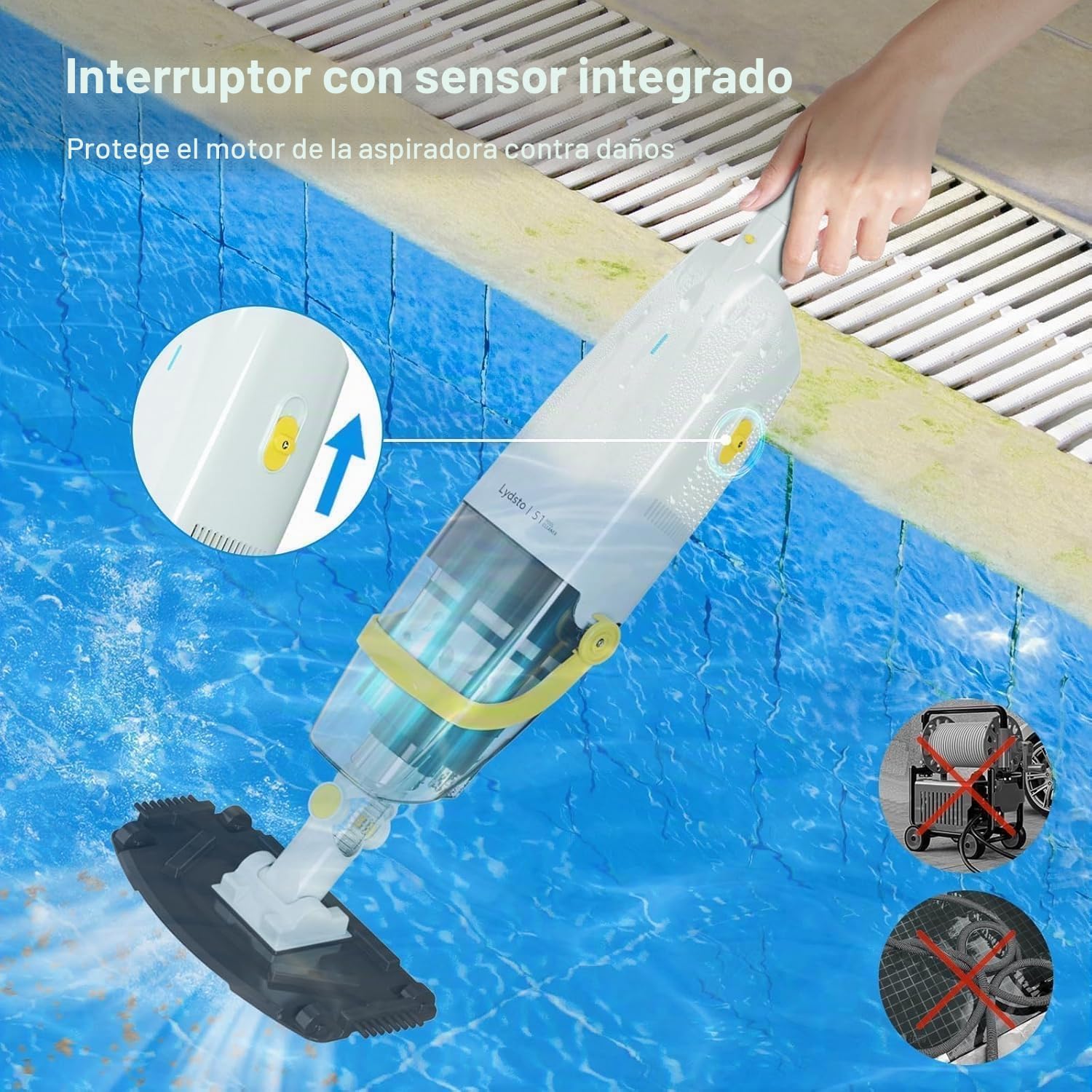 Lydsto S1 Aspirador de Piscina, Aspirador Sin Cable para Piscinas con Mango Telescópico, 60 Minutos Limpieza, para Piscinas, Bañeras de Hidromasaje, SPA