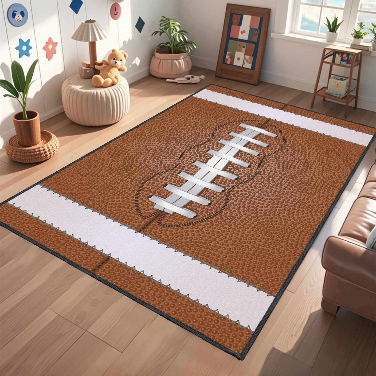 Rnmdn Football Rug for Bedroom–Non Slip 3'x5' Football Field Rugs for Living Room and Sport Room Decor