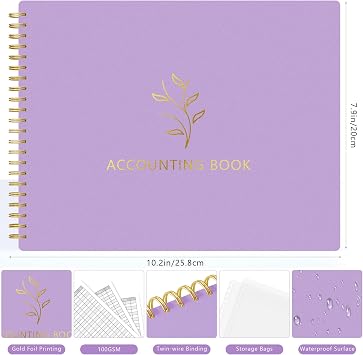 AKONEGE Accounting Ledger Book for Small Business Bookkeeping & Personal Use, Horizontal Expense Tracker Notebook for Family Budget, Bookkeeping Record Book Money Expense & Income Log Journal, Purple
