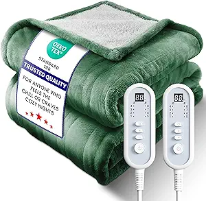 Electric Heated Blanket King, Ultra‑Cozy Premium Flannel & Sherpa, Even Heat Distribution & Stable Temp, 1–10H Auto‑Off, 8 Temps (86–125.6°F), Overheat Protection, Ideal Gifts for Grandma
