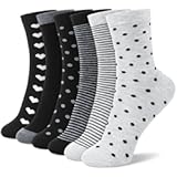6 Pairs Cotton Crew Socks for Women&comma; Breathable Novelty Funny Striped Dot Casual Cute Calf Socks Size 6-12