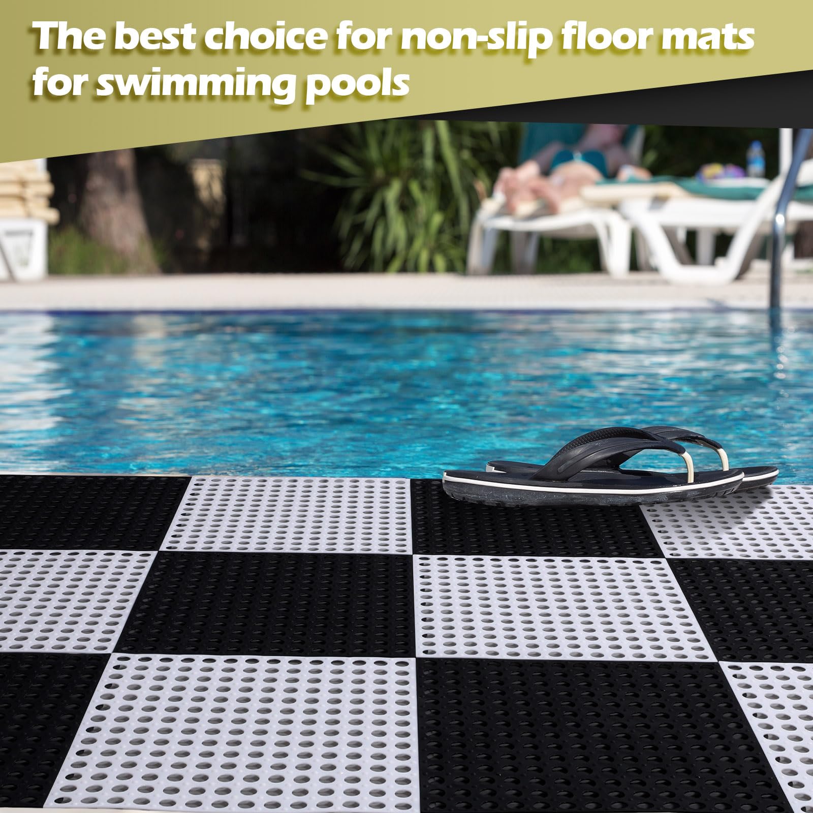 Tinideya 50 Pcs Drainage Interlocking Floor Tiles, 12'' x 12'' Soft TPE Non Slip Shower Floor Tiles for Pool Bathroom Shower Balcony Patio Locker Room Basement Stairs(Black and White) — Amazon image 3