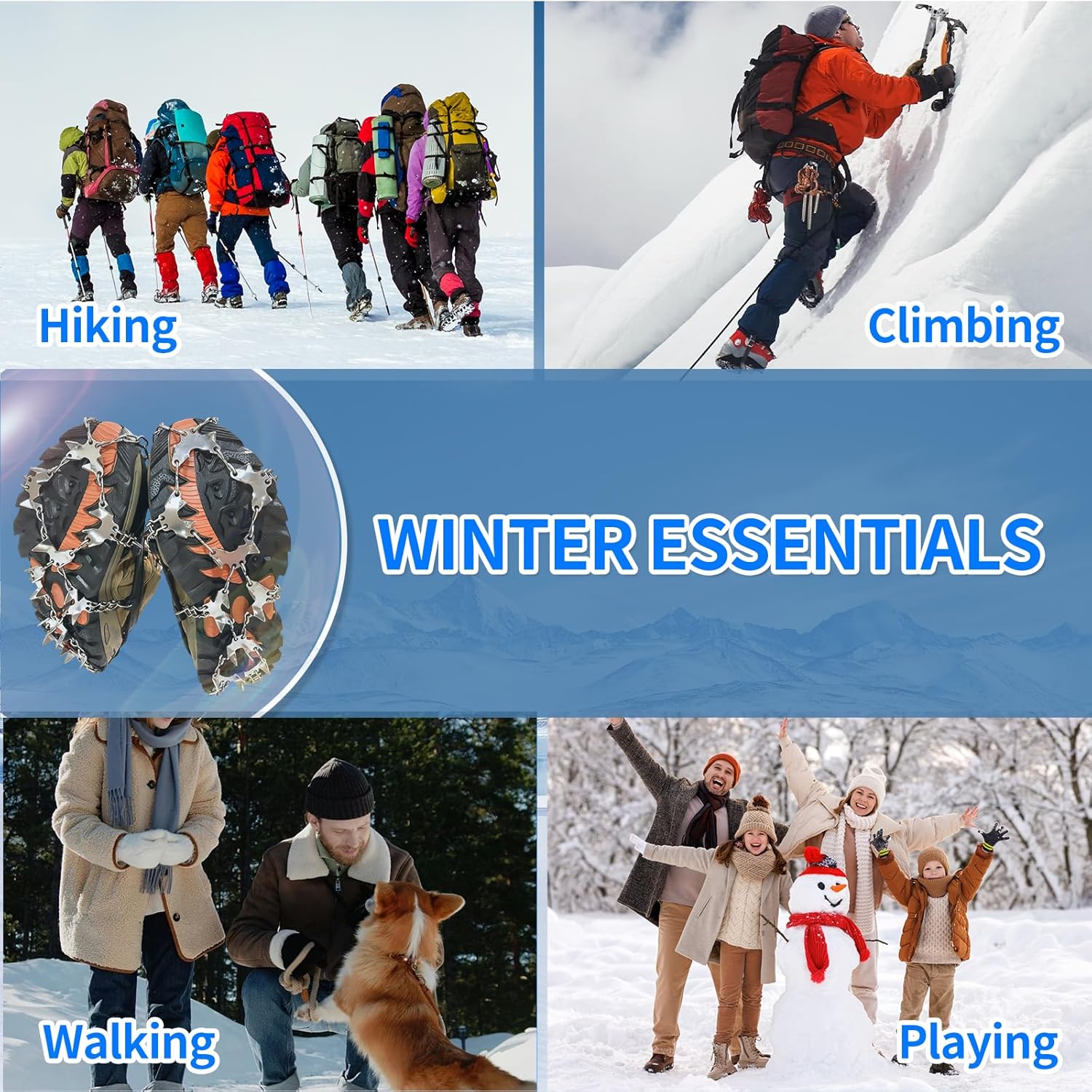 Crampons for Shoes, Footwear Traction Cleats Ice Snow Grips with 32 Stainless Steel Spikes, Shoe Anti - Slip Boots Spikes for Walking, Jogging, Climbing and Hiking