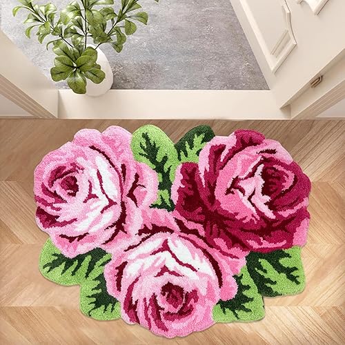 Miniatura 1 de USTIDE Alfombra de baño rosa, alfombra de baño floral, alfombra de decoración de dormitorio de niñas, alfombra gruesa lavable antideslizante,