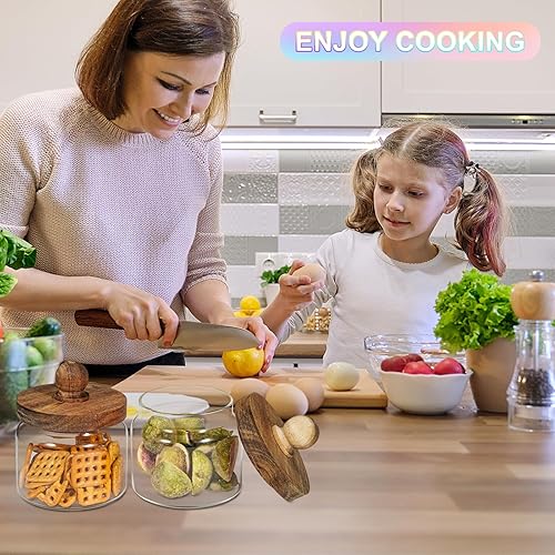 Miniatura 10 de Patoper Tarros de café de vidrio con cucharas de 40 onzas40.6 fl oz, recipiente de almacenamiento transparente con tapa de madera, tarro redondo de