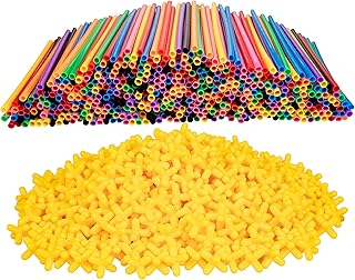 1000pc Building Straws & Connectors Set for Kids - STEM Educational Construction Toy Includes Assorted Colors & Interlocking Connectors - Helps Develop Motor Skills & Learning - Age 3+