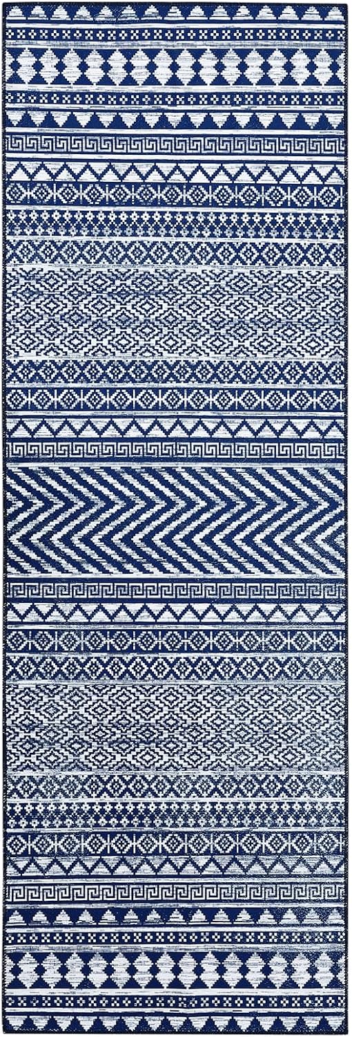 WESTLOOM Boho Kitchen Runner Rug 2x7 Long Hallway Runner Rug Washable Non-Slip Floor Carpet Geometric Runner for Living Room Bedroom Nursery, Blue