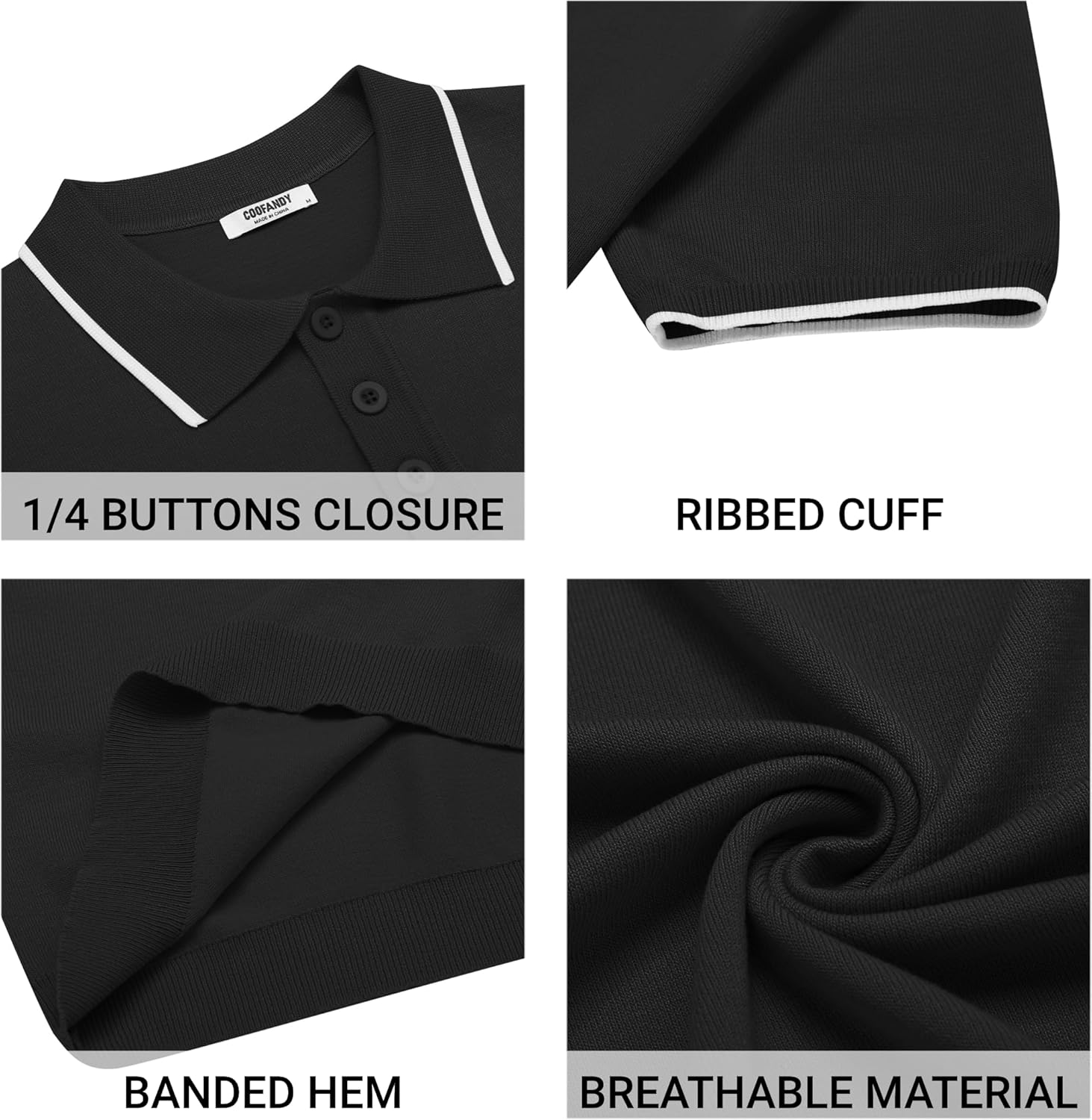 COOFANDY Mens Knit Polo Shirts Casual Short Sleeve Button Down Polo Shirt Classic Golf Shirts - Image 5