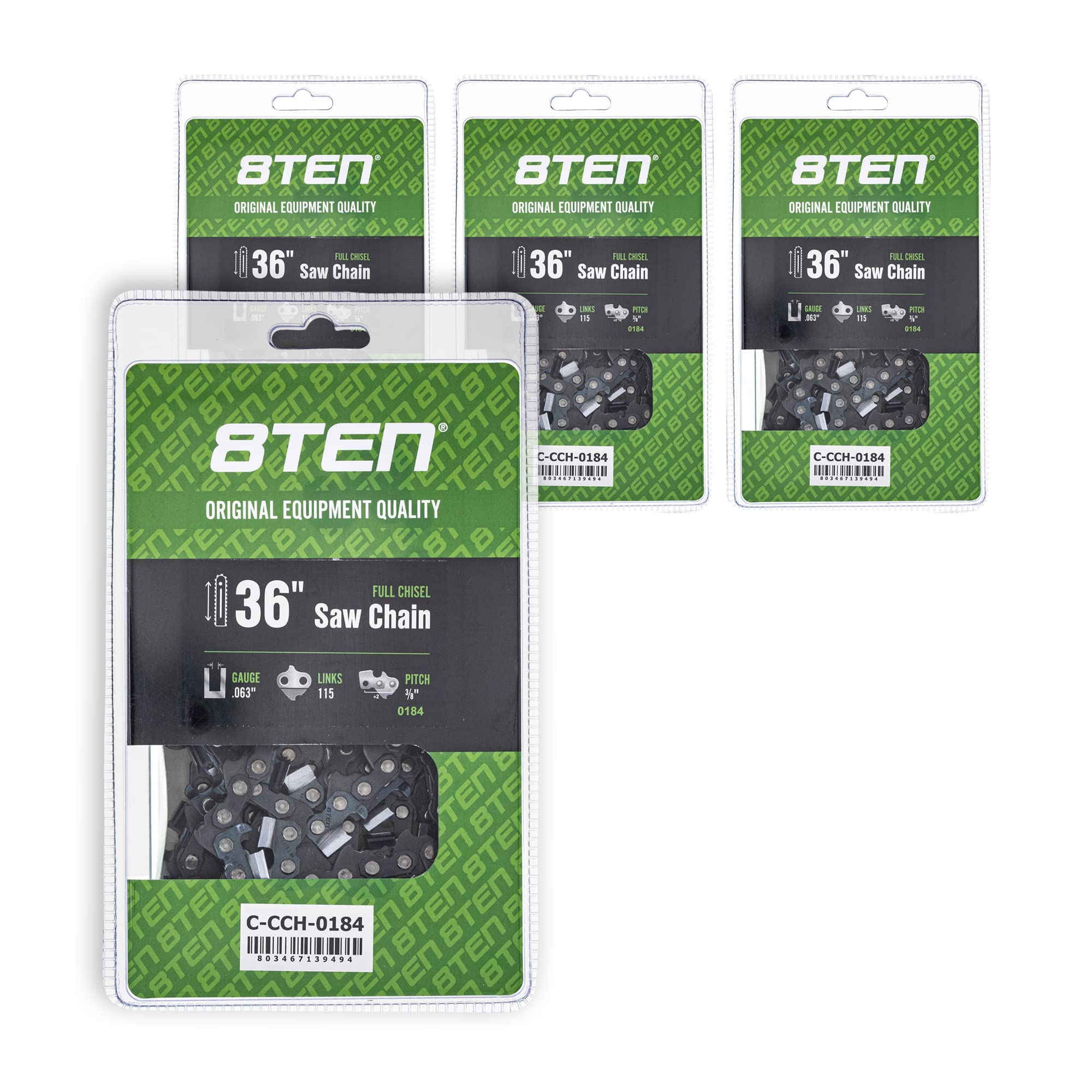 8TEN Full Chisel Chainsaw Chain 36 Inch .063 3/8 115DL for Poulan