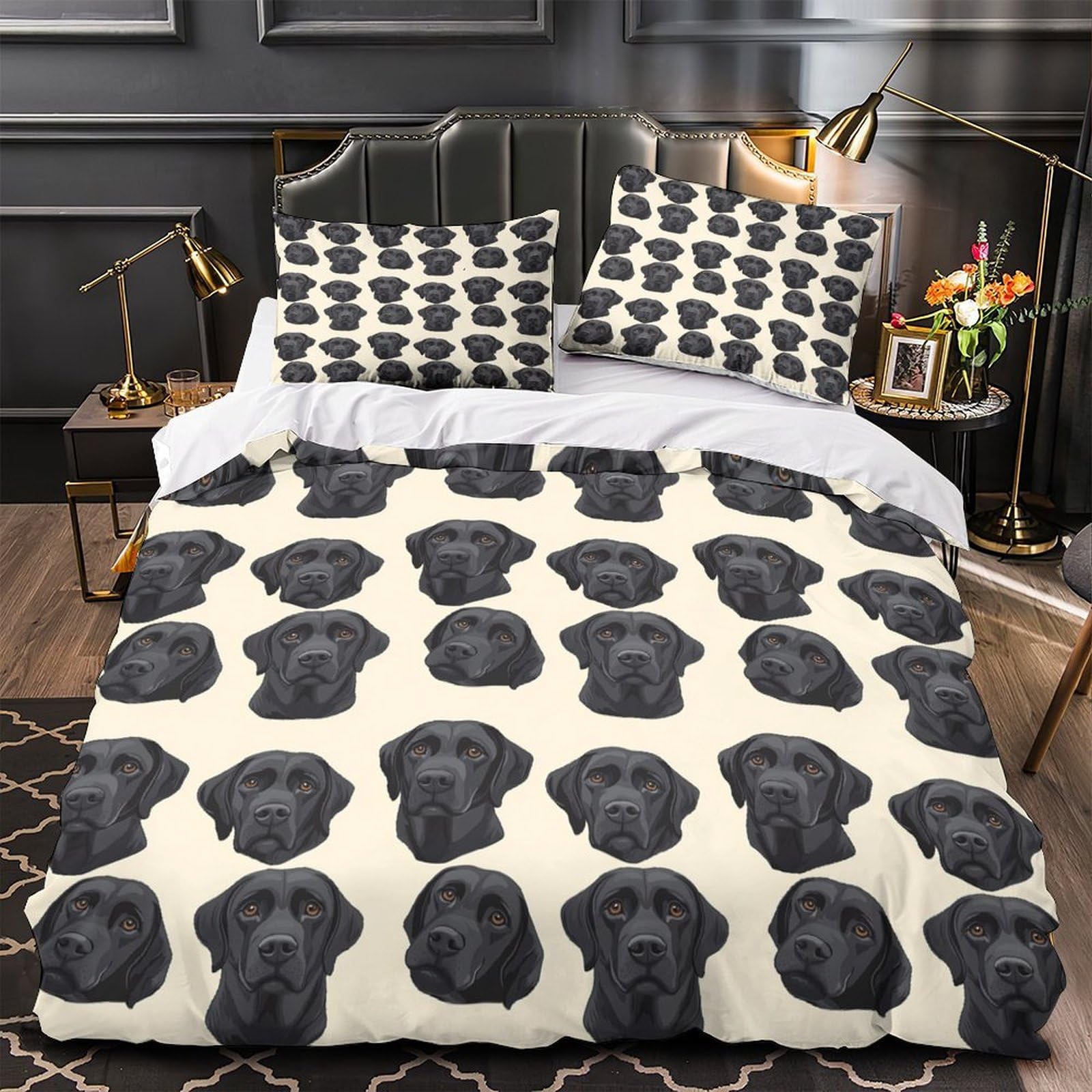 Housse de couette Labrador noir 200x200 anti-plis et facile à laver pour couple