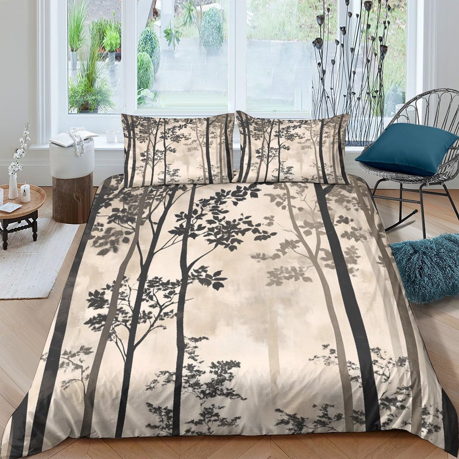 Ctjqhvkz Style-7 3D Printed Forest Sunrise Fitted Sheet Microfiber Soft Nature Trees Bed Cover For Bedroom Guest Room Home Decor Single（135X200cm）