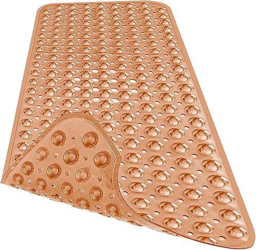 Tapete para bañera antideslizante, extra largo para bañera de 40 x 16 pulgadas, grandes ventosas y agujeros de drenaje, tapetes de ducha para baño,